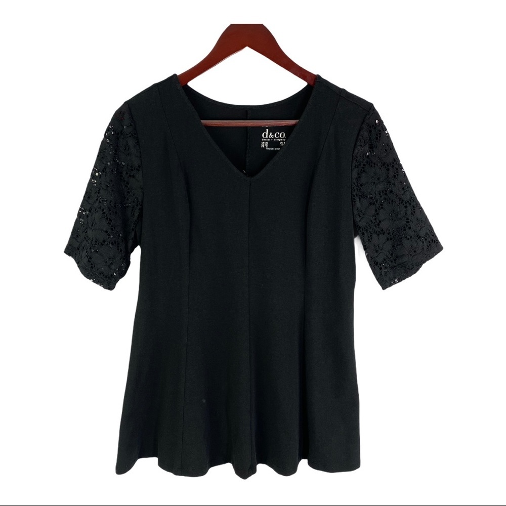 NWOT Denim & Co. Lace Sleeve VNeck Tee